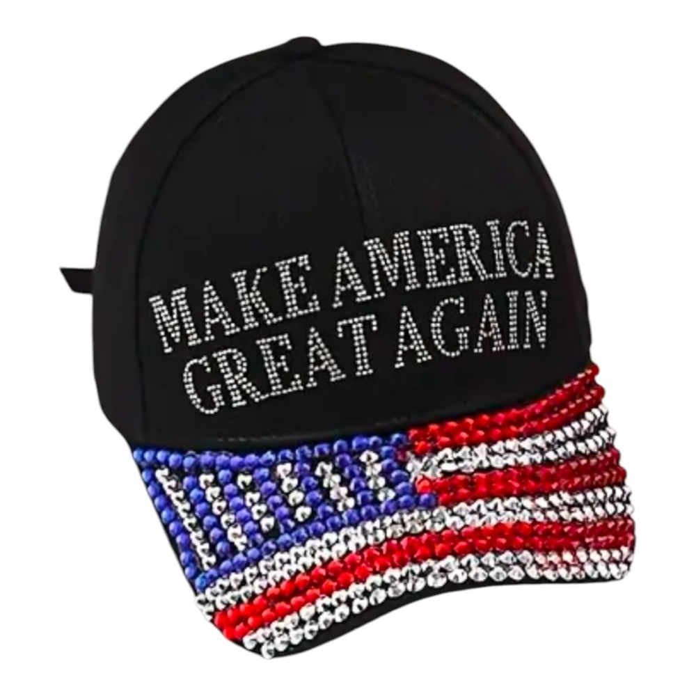 🇺🇸”Make America Great Again” Rhinestone Accented Patriotic American Flag Hat!
